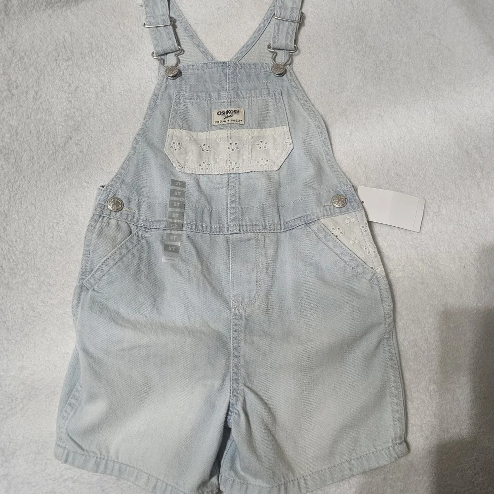 OshKosh B'gosh Denim Short Overalls with White Details Chambray Lace 5t